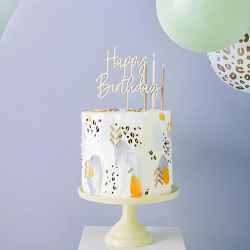 Topper na tort urodzinowy drewniany Happy Birthday dekoracyjny 14cm - 4