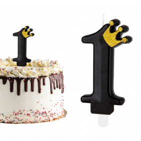 Świeczka urodzinowa na tort Cyferka Cyfra 1 czarna ze złotą koroną 5cm - 1