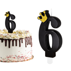Świeczka urodzinowa na tort Cyferka Cyfra 6 czarna ze złotą koroną 9cm