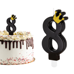 Świeczka urodzinowa na tort Cyferka Cyfra 8 czarna ze złotą koroną 9cm