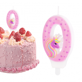 Świeczka urodzinowa na tort Cyferka Cyfra 0 Jednorożec różowa 8cm - 1