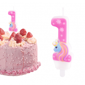 Świeczka urodzinowa na tort Cyferka Cyfra 1 Jednorożec różowa 8cm - 1