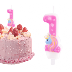 Świeczka urodzinowa na tort Cyferka Cyfra 1 Jednorożec różowa 8cm