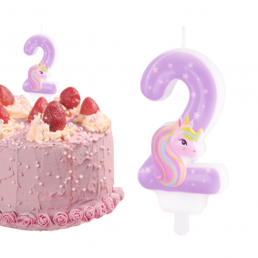 Świeczka urodzinowa na tort Cyferka Cyfra 2 Jednorożec różowa 8cm - 1