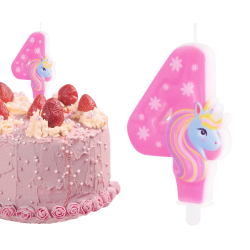 Świeczka urodzinowa na tort Cyferka Cyfra 4 Jednorożec różowa 8cm