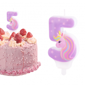 Świeczka urodzinowa na tort Cyferka Cyfra 5 Jednorożec różowa 8cm - 1