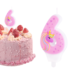 Świeczka urodzinowa na tort Cyferka Cyfra 6 Jednorożec różowa 8cm - 1