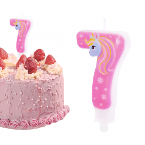 Świeczka urodzinowa na tort Cyferka Cyfra 7 Jednorożec różowa 8cm - 1