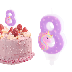 Świeczka urodzinowa na tort Cyferka Cyfra 8 Jednorożec różowa 8cm