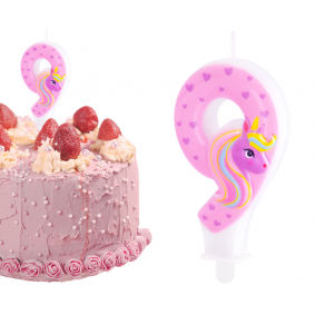Świeczka urodzinowa na tort Cyferka Cyfra 9 Jednorożec różowa 8cm - 1