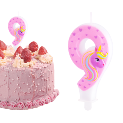 Świeczka urodzinowa na tort Cyferka Cyfra 9 Jednorożec różowa 8cm