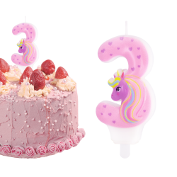 Świeczka urodzinowa na tort Cyferka Cyfra 3 Jednorożec różowa 8cm - 1