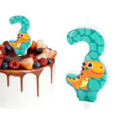 Świeczka urodzinowa na tort Cyferka Cyfra 3 Dinozaur Dino 8cm