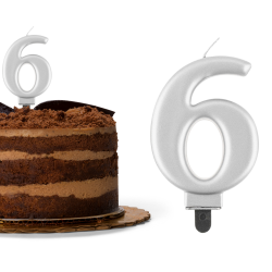 Świeczka urodzinowa na tort Cyferka Cyfra 6 srebrna metaliczna 8cm - 1