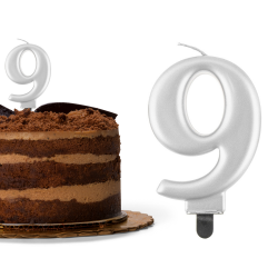 Świeczka urodzinowa na tort Cyferka Cyfra 9 srebrna metaliczna 8cm - 1