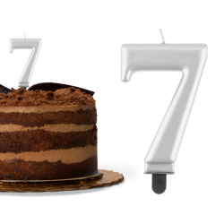 Świeczka urodzinowa na tort Cyferka Cyfra 7 srebrna metaliczna 8cm - 1