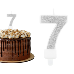 Świeczka urodzinowa na tort Cyferka Cyfra 7 srebrna brokatowa 7cm - 1