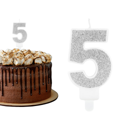 Świeczka urodzinowa na tort Cyferka Cyfra 1 srebrna brokatowa 7cm - 1