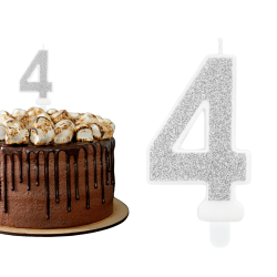 Świeczka urodzinowa na tort Cyferka Cyfra 4 srebrna brokatowa 7cm - 1