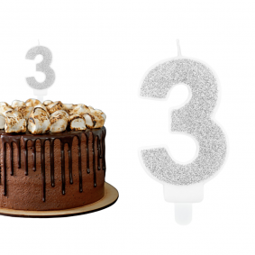 Świeczka urodzinowa na tort Cyferka Cyfra 1 srebrna brokatowa 7cm - 1