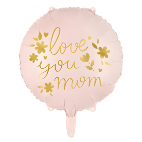 Balon foliowy okrągły jasnoróżowy Love You Mom prezent na DZIEŃ MATKI 45cm - 1