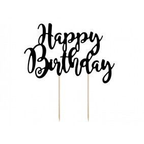 Topper piker na tort urodzinowy Happy Birthday czarny - 1