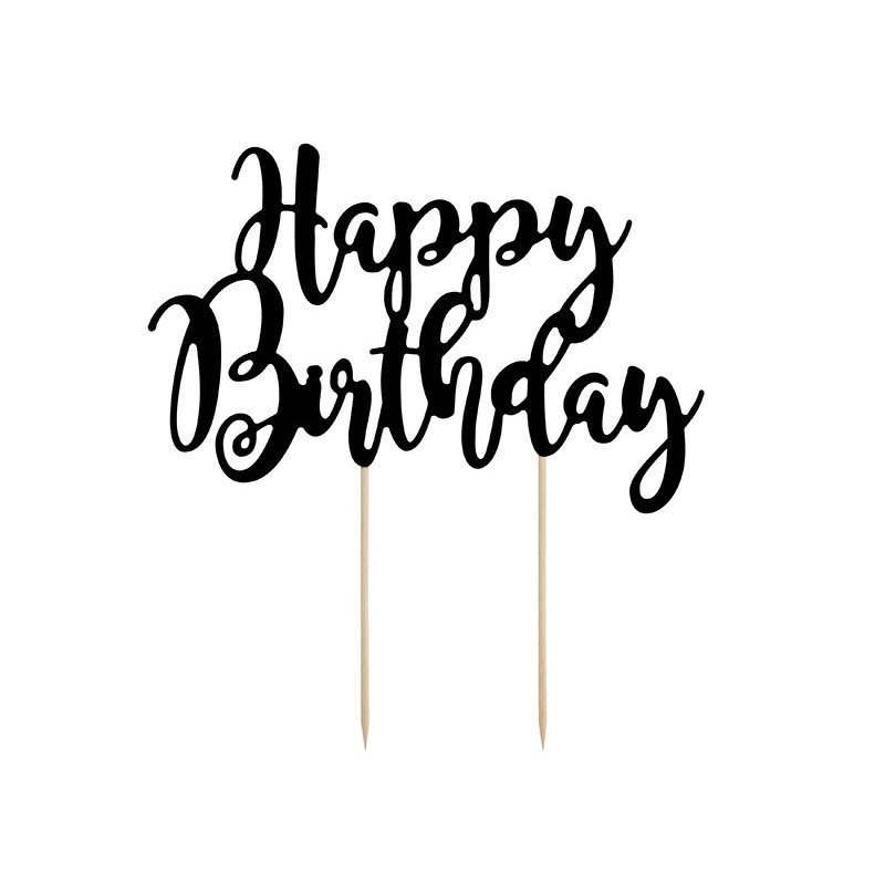 Topper piker na tort urodzinowy Happy Birthday czarny - 1