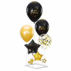 Balony Happy Birthday czarno-złote stojak DIY 6szt - 1