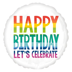 Balon foliowy urodzinowy okrągły biały tęczowy napis Happy Birthday 43cm - 1