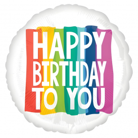 Balon foliowy urodzinowy okrągły biały tęczowe tło Happy Birthday 45cm - 1