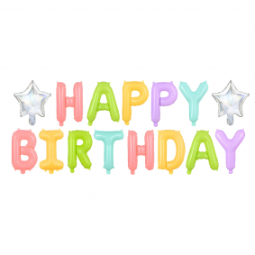 Balon foliowy NAPIS BANER urodzinowy Happy Birthday kolorowy pastelowy - 1