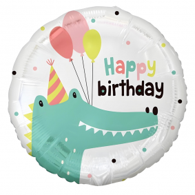 Balon foliowy urodzinowy biały zielony Krokodyl z balonami Happy Birthday - 1