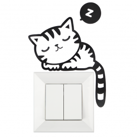Naklejka na włącznik światła czarny śpiący Kot Kotek do pokoju dziecięcego - 1