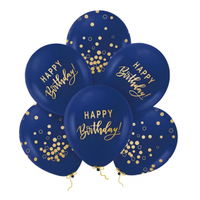 Balony lateksowe urodzinowe granatowe złote Happy Birthday 6szt 30cm - 1