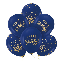 Balony lateksowe urodzinowe granatowe złote Happy Birthday 6szt 30cm