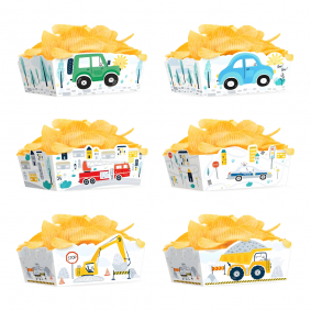Pudełka Kartoniki na Chipsy Popcorn białe Samochody Auta 15cm 3szt - 1