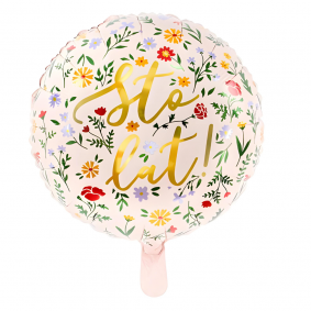 Balon foliowy urodzinowy okrągły różowy Kwiaty Sto Lat! wiosenny 35cm - 1