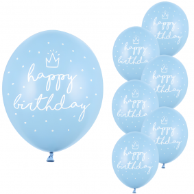 Balony lateksowe urodzinowe niebieskie Baby Blue Happy Birthday korona 6szt - 1