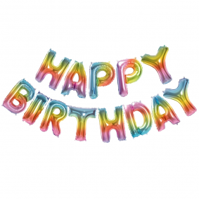 Balon foliowy NAPIS BANER urodzinowy Happy Birthday kolorowy tęcza - 1