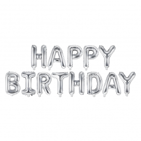 Balon foliowy NAPIS BANER urodzinowy Happy Birthday srebrny 340cm - 1