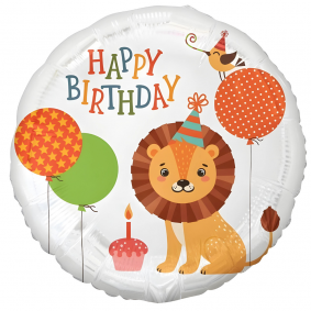 Balon foliowy urodzinowy okrągły Słodki Lew Happy Birthday 45cm - 1