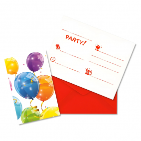 Zaproszenia Urodzinowe białe w kolorowe balony z kopertą na urodziny 6szt - 1