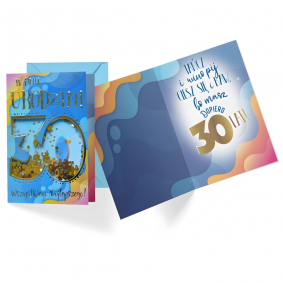 Kartka Urodzinowa na 30 Urodziny Trzydziestka niebieska złota z kopertą - 1