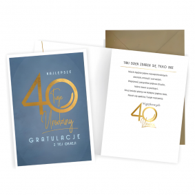 Kartka Urodzinowa na 40 Urodziny Czterdziestka niebieska złota z kopertą - 1