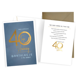 Kartka Urodzinowa na 40 Urodziny Czterdziestka niebieska złota z kopertą