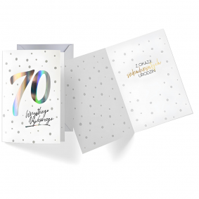 Kartka Urodzinowa biała na 70 Urodziny Siedemdziesiątka holograficzna - 1