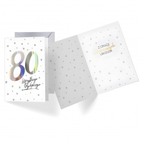 Kartka Urodzinowa biała na 80 Urodziny Osiemdziesiątka holograficzna - 1
