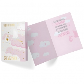Kartka na narodziny dziecka dziewczynki różowa - 1