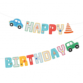 Baner Girlanda urodzinowy napis Happy Birthday Auta Samochody 250cm - 1
