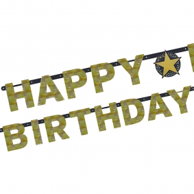 Baner Girlanda urodzinowa Happy Birthday złota gwiazda 213cm - 1